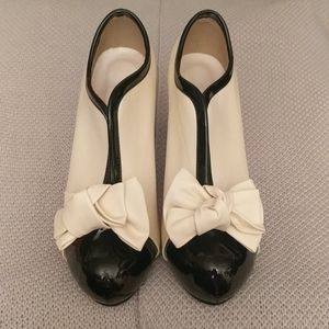 Cream and Black "bow" heels